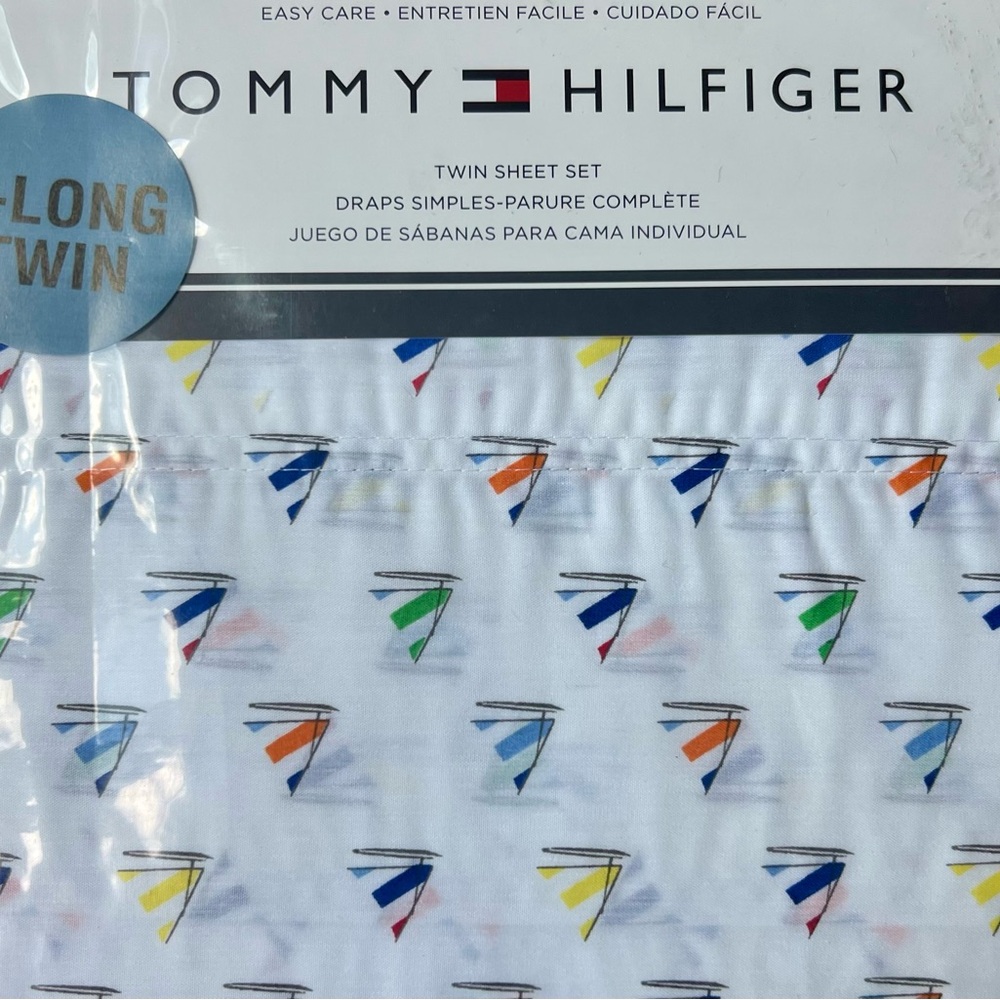 Brand New Tommy Hilfiger White and Multicolor Sailboat Twin Sheet Set Extra Long
